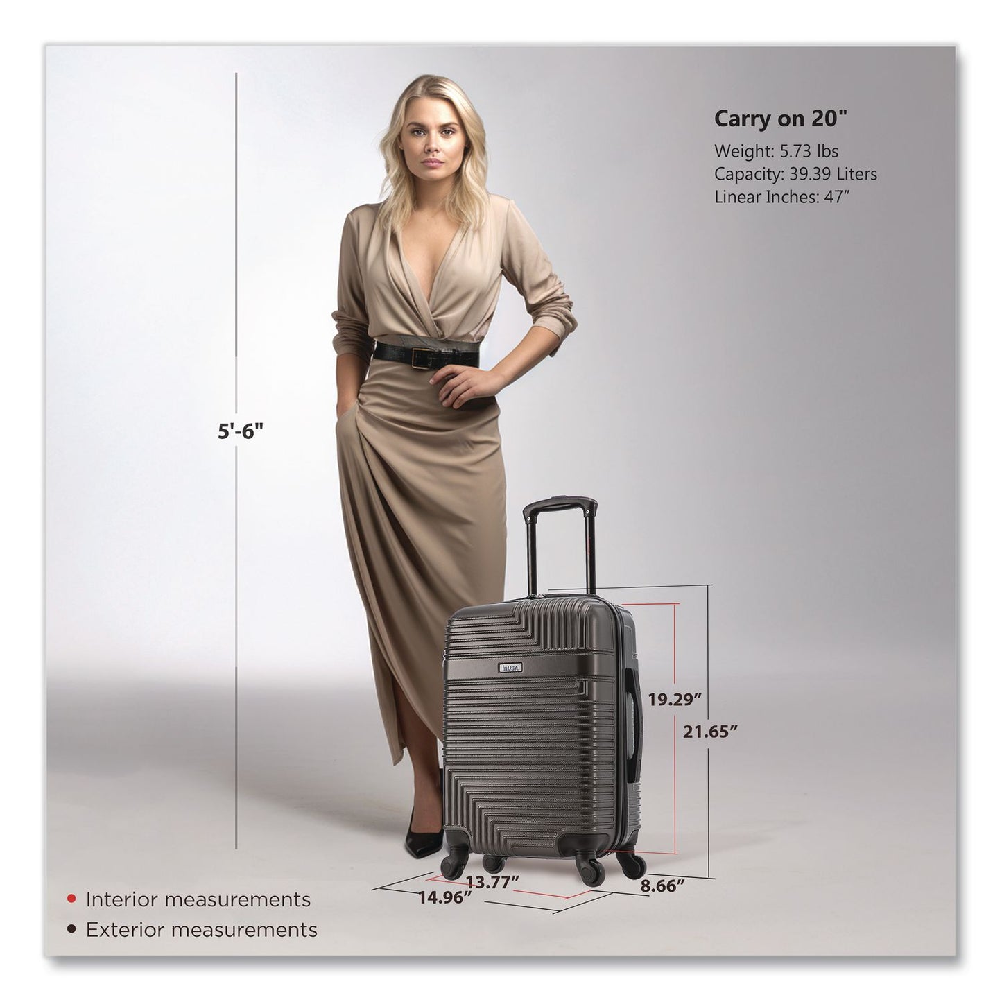 InUSA Luggage Resilience 20" Hardside Carry-On Suitcase, 14.96 x 8.66 x 21.65, Charcoal (WLBIURES00SCOA)