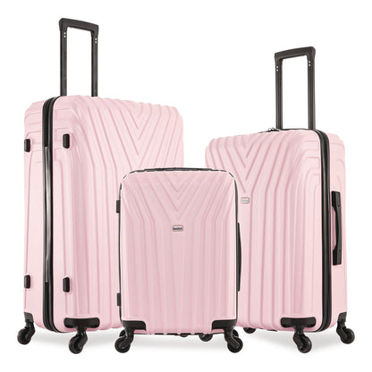 InUSA Luggage Vasty Three-Piece Hardside Spinner Luggage Set, Pink (WLBIUVASSMLPNK)