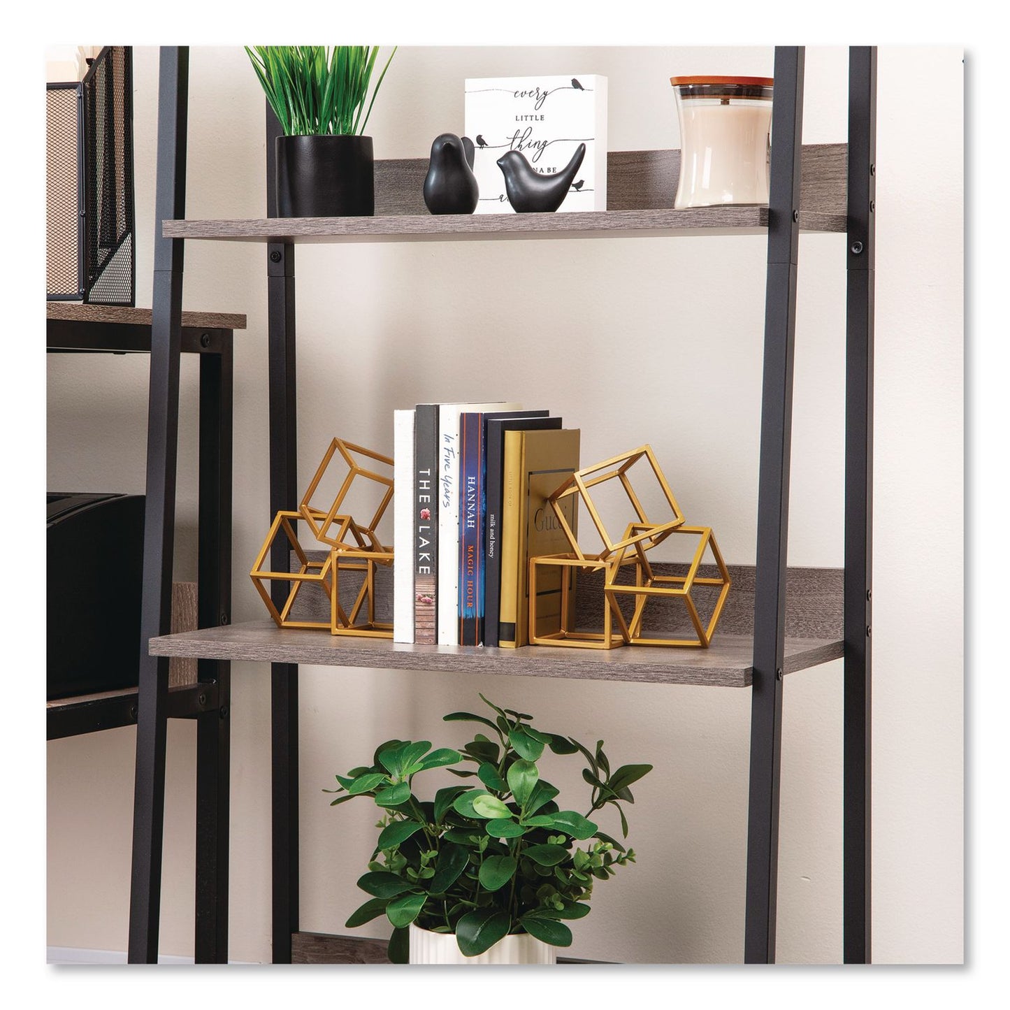 Mind Reader Geometric Cube Metal Bookends, Nonskid Base, 4.25 x 6 x 6, Iron, Gold (EMSBLOCKS2GLD)
