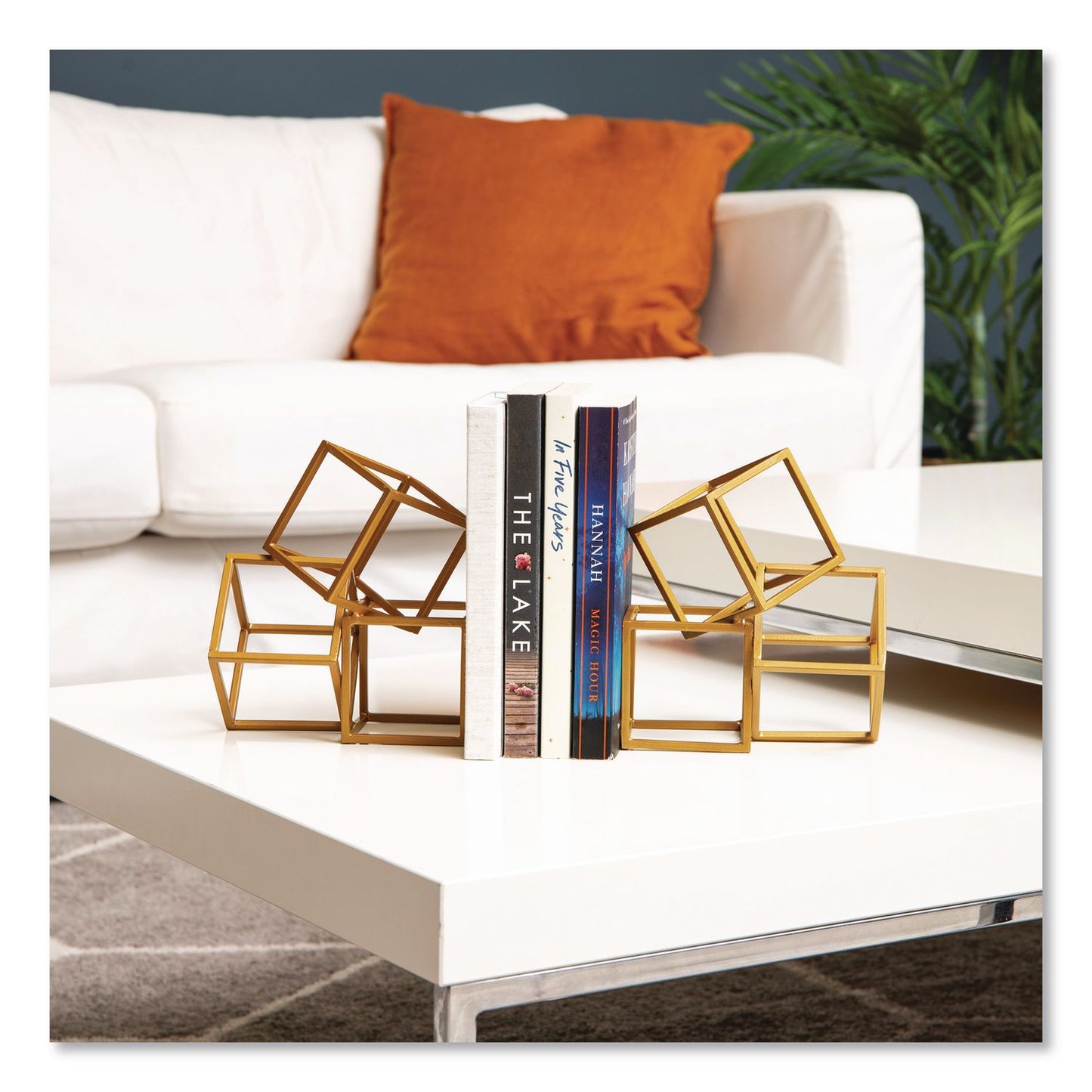 Mind Reader Geometric Cube Metal Bookends, Nonskid Base, 4.25 x 6 x 6, Iron, Gold (EMSBLOCKS2GLD)