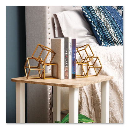 Mind Reader Geometric Cube Metal Bookends, Nonskid Base, 4.25 x 6 x 6, Iron, Gold (EMSBLOCKS2GLD)