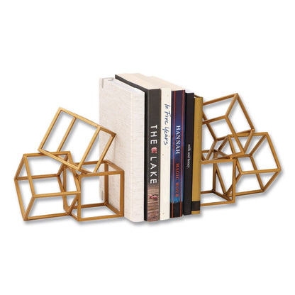 Mind Reader Geometric Cube Metal Bookends, Nonskid Base, 4.25 x 6 x 6, Iron, Gold (EMSBLOCKS2GLD)