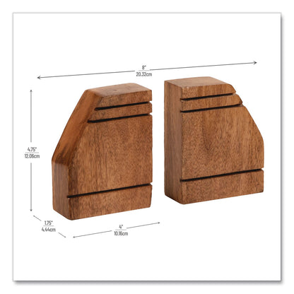 Mind Reader Wood Rustic Bookends, Nonskid Base, 1.5 x 4 x 4.75, Brown (EMSWOODEND2BRN)