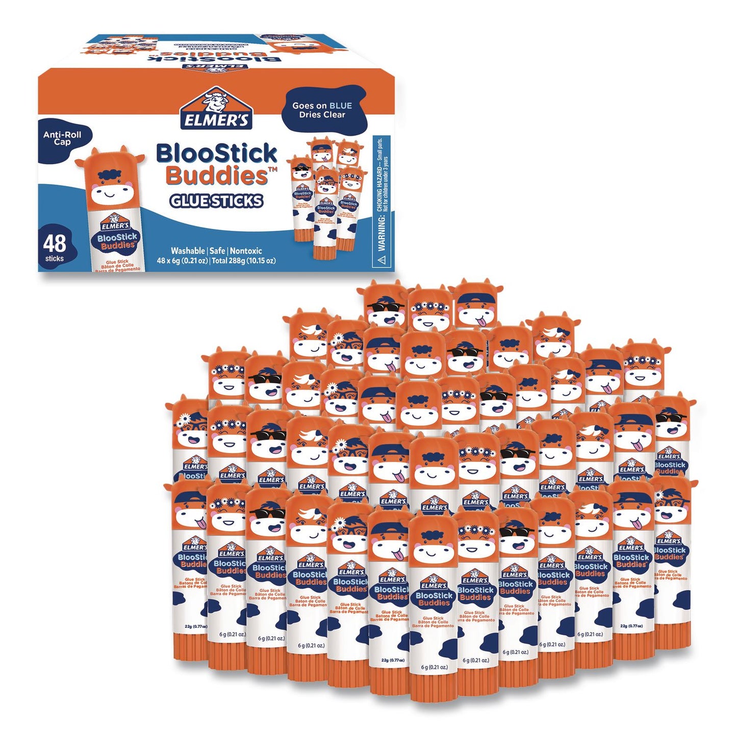 Elmer's® BlooStick Buddies Washable Removable Glue Sticks, 0.21 oz, Dries Clear, 48/Box (EPI2213735)