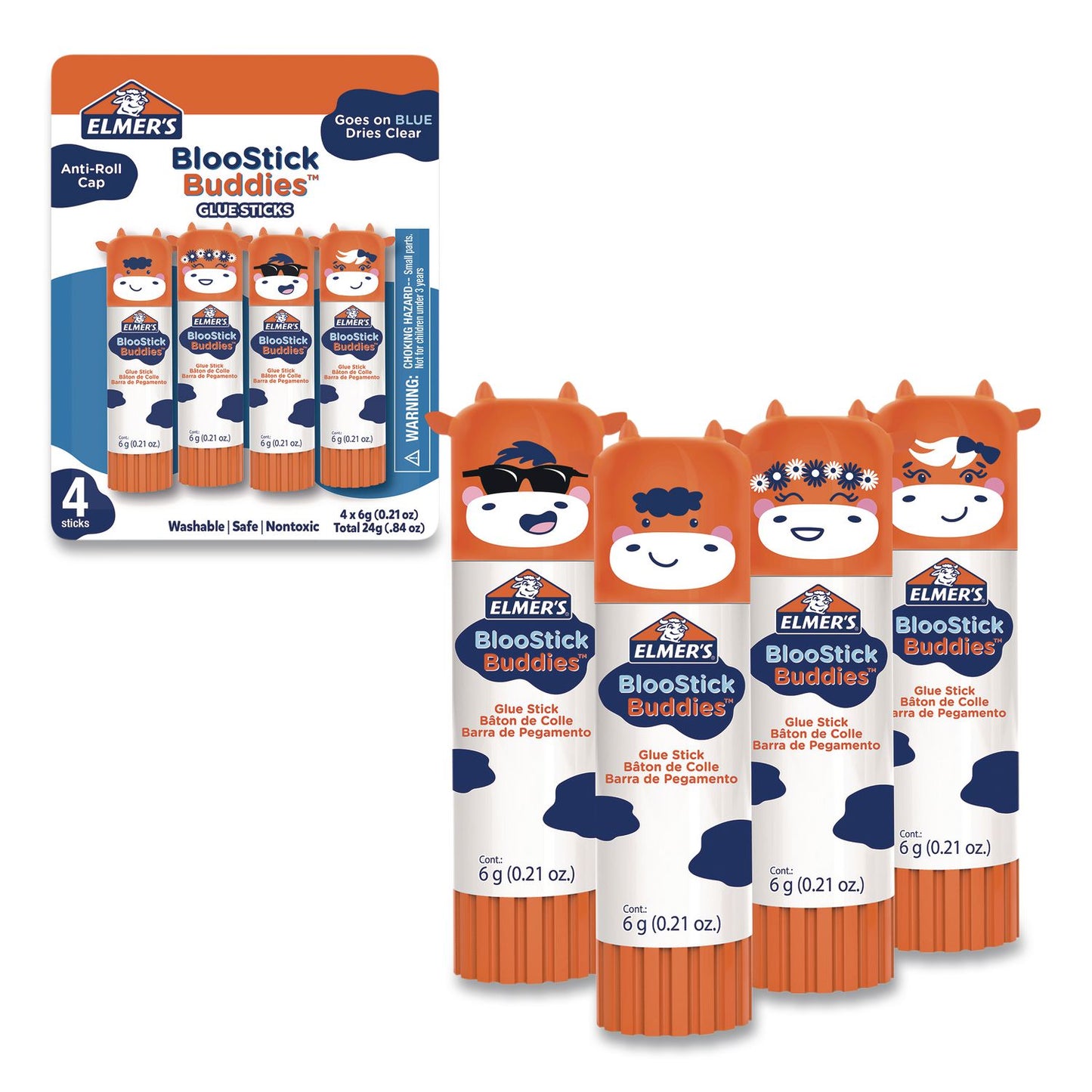 Elmer's® BlooStick Buddies Washable Removable Glue Sticks, 0.21 oz, 4/Pack (EPI2213740)