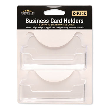 Excello Global Products® Business Card Holders, Holds 50 Cards, 3.75 x 1.5 x 1.88, Plastic, Clear, 2/Pack (EXOBCH2PK)
