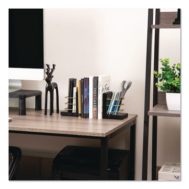 Mind Reader Wood Decorative Basket Bookends, Nonslip Base, 4 x 4 x 5, Wood/Metal, Brown/Gold (EMSBOOKBASK2BLK)