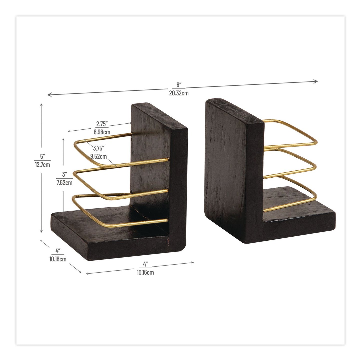 Mind Reader Wood Decorative Basket Bookends, Nonslip Base, 4 x 4 x 5, Wood/Metal, Brown/Gold (EMSBOOKBASK2BLK)