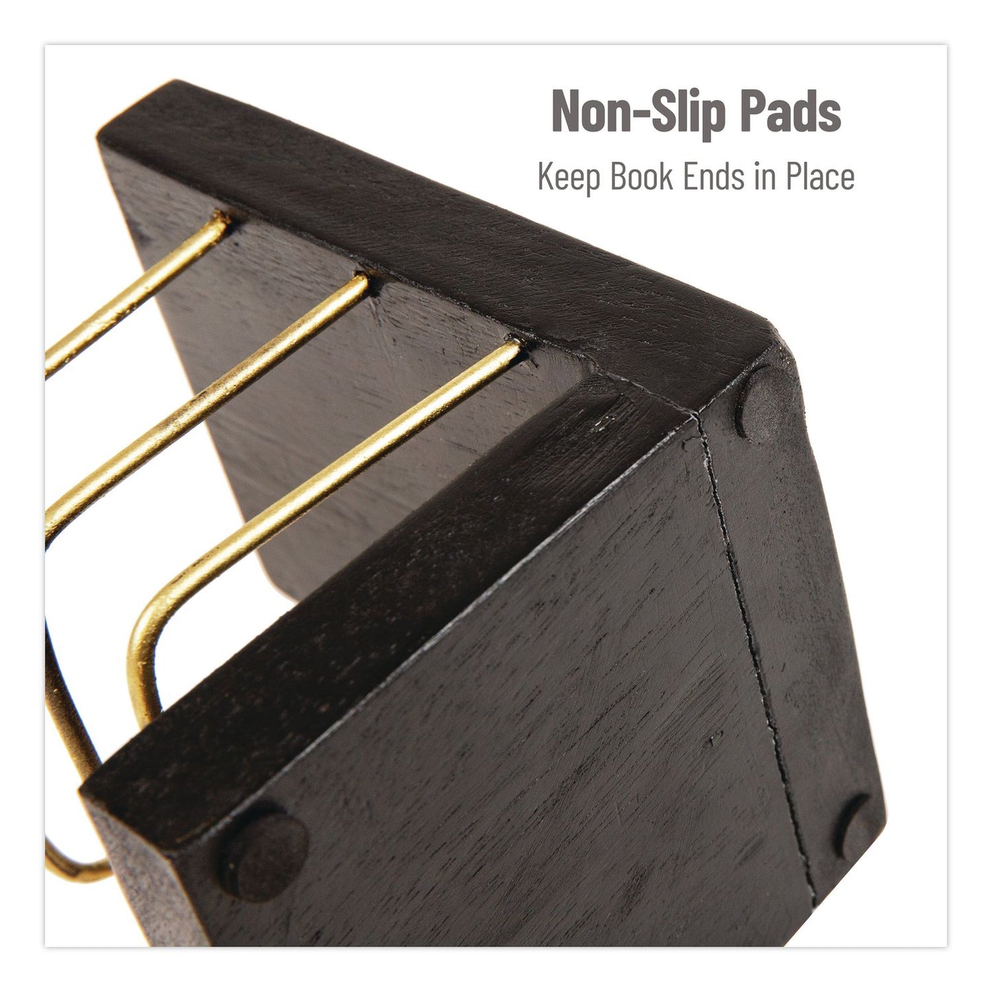 Mind Reader Wood Decorative Basket Bookends, Nonslip Base, 4 x 4 x 5, Wood/Metal, Brown/Gold (EMSBOOKBASK2BLK)