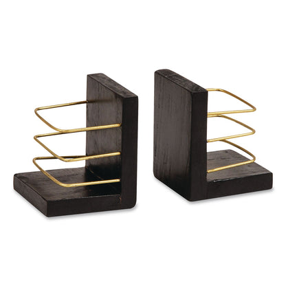 Mind Reader Wood Decorative Basket Bookends, Nonslip Base, 4 x 4 x 5, Wood/Metal, Brown/Gold (EMSBOOKBASK2BLK)