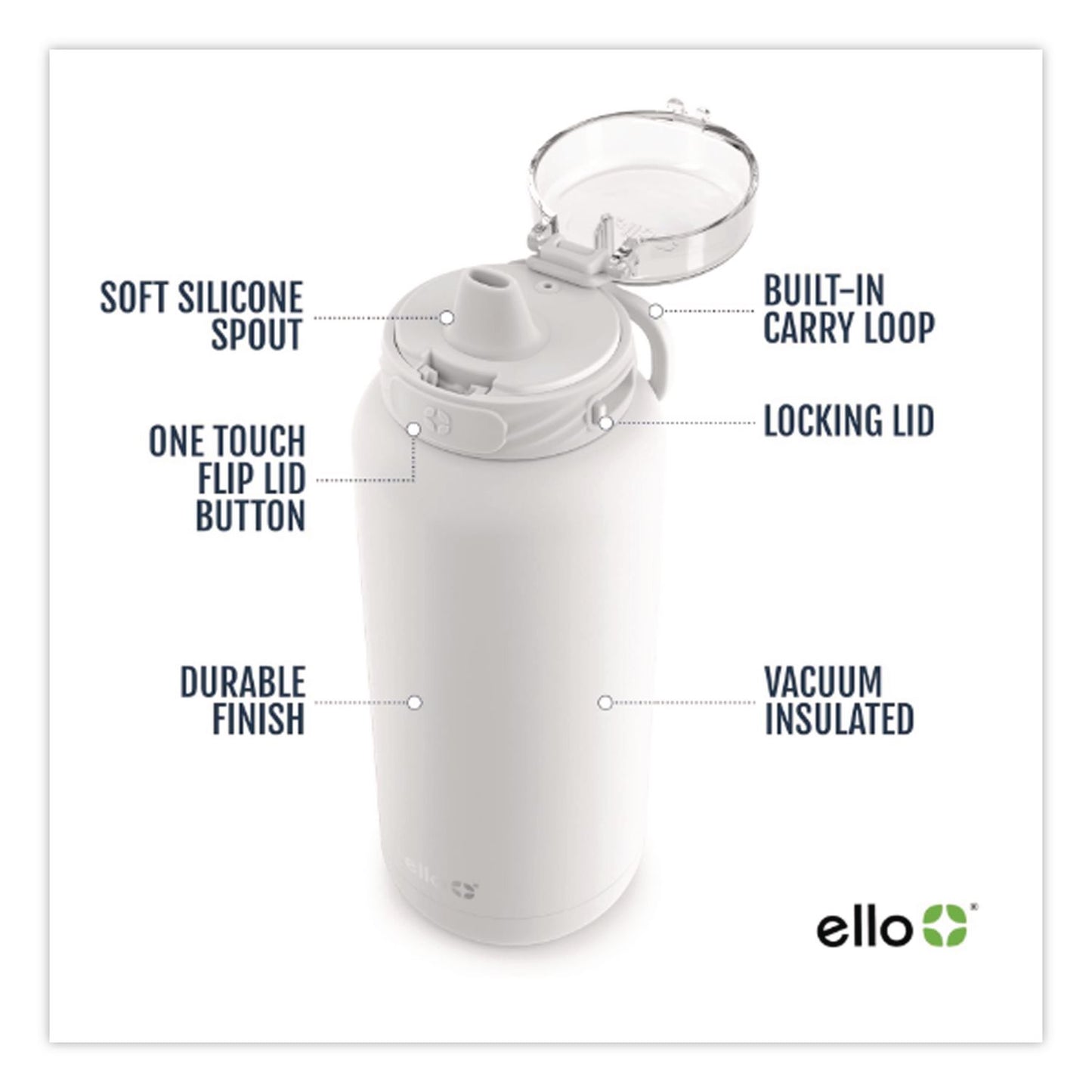 ello® Cooper Stainless Steel Double Wall Insulated Water Bottle, 18 oz, White (LFC47909991006)