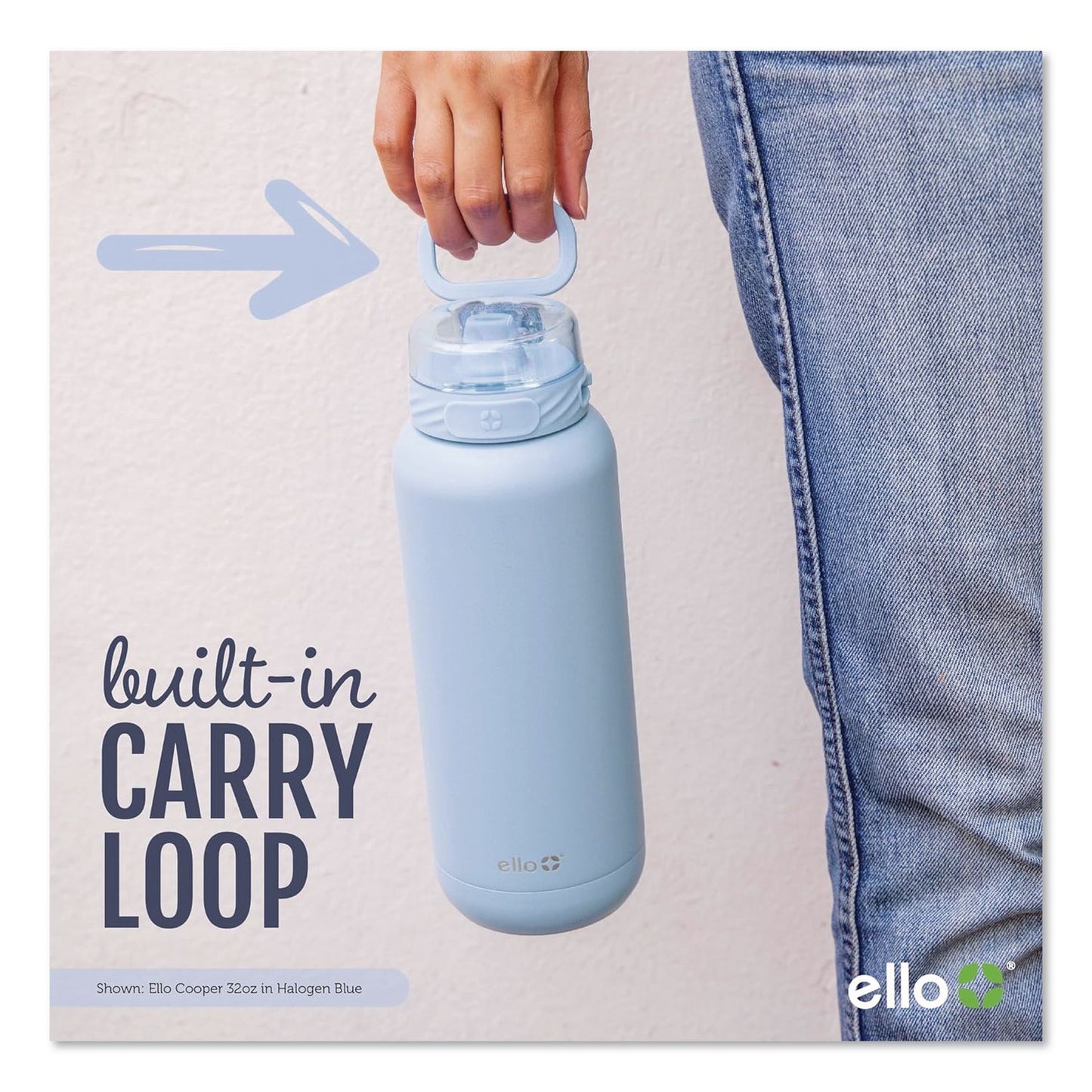 ello® Cooper Stainless Steel Vacuum Insulated Water Bottle, 32 oz, Halogen Blue (LFC48909990256)