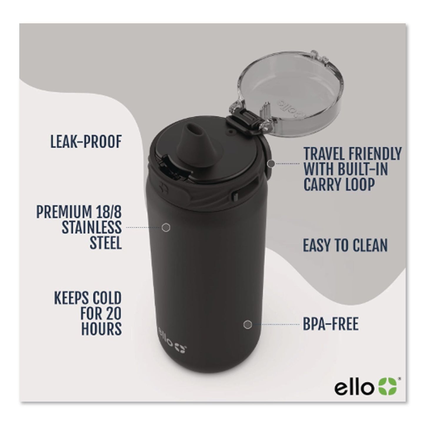 ello® Cooper Stainless Steel Vacuum Insulated Water Bottle, 32 oz, Black (LFC48909994006)