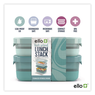 ello® Lunch Stack Bento Box, 2 Containers, 5.24 x 7.13 x 4.41, Mint Chip (LFC62124449356)