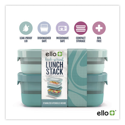 ello® Lunch Stack Bento Box, 2 Containers, 5.24 x 7.13 x 4.41, Mint Chip (LFC62124449356)