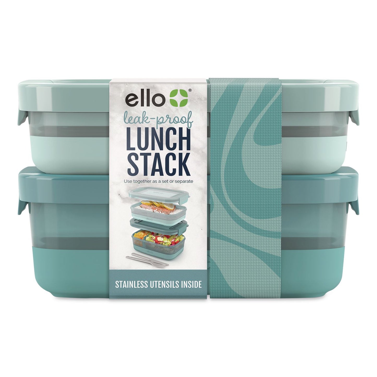 ello® Lunch Stack Bento Box, 2 Containers, 5.24 x 7.13 x 4.41, Mint Chip (LFC62124449356)