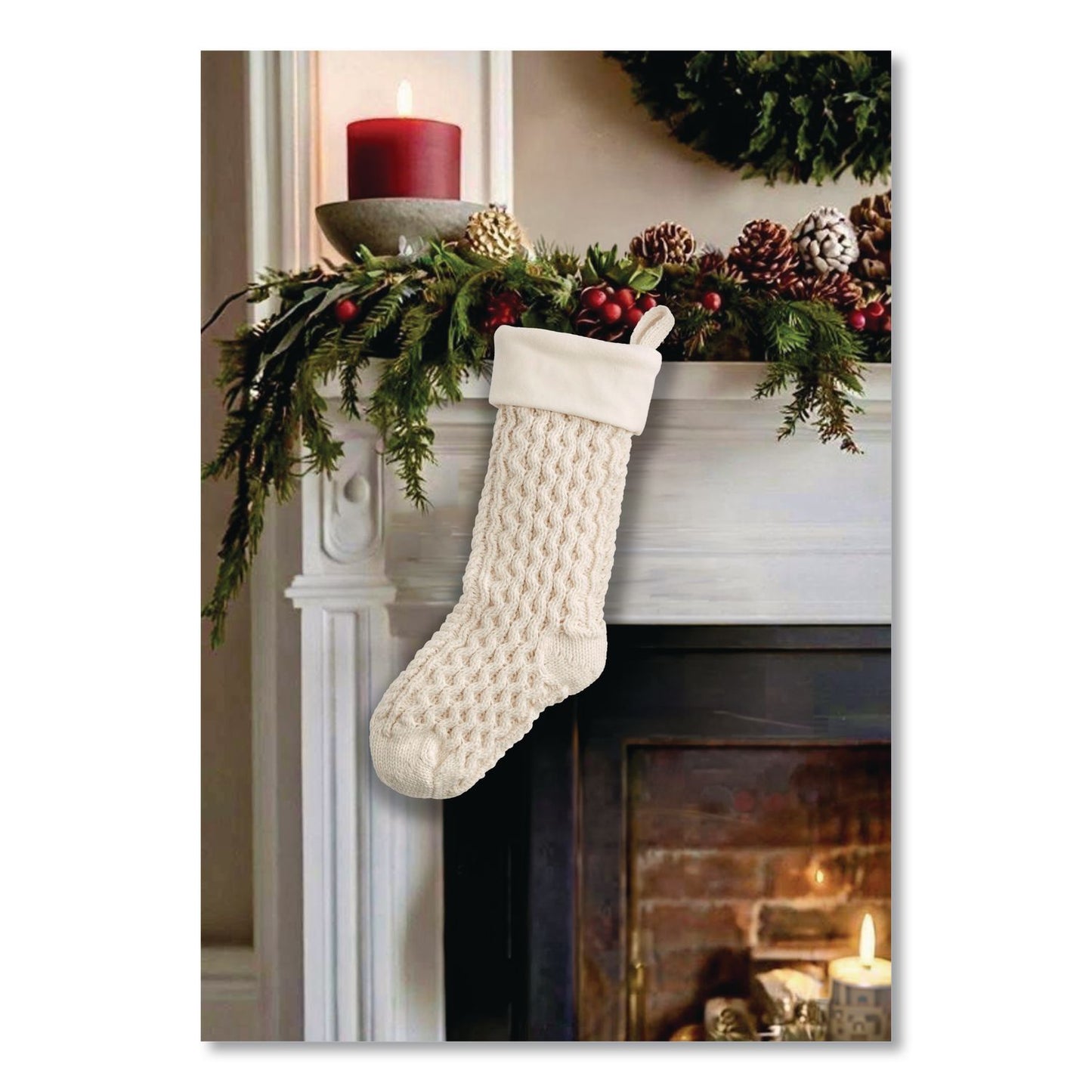 L.L.Bean® Fisherman's Knit Christmas Stocking, 7.5 x 24, Cream (LLB521380459)