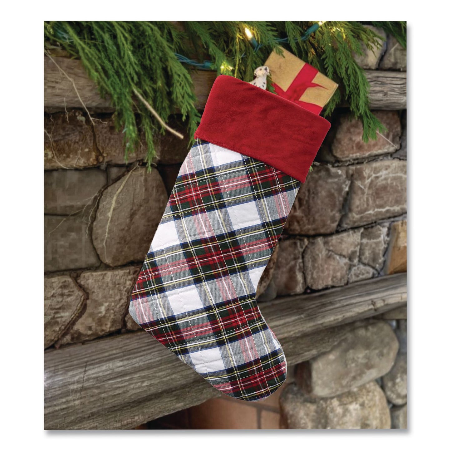 L.L.Bean® Tartan Velvet Stocking, 8.5 x 22, Cream Plaid (LLB5213811572)