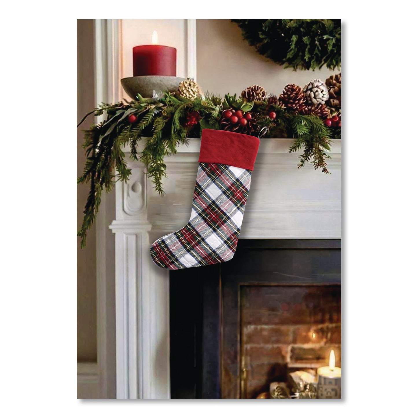 L.L.Bean® Tartan Velvet Stocking, 8.5 x 22, Cream Plaid (LLB5213811572)