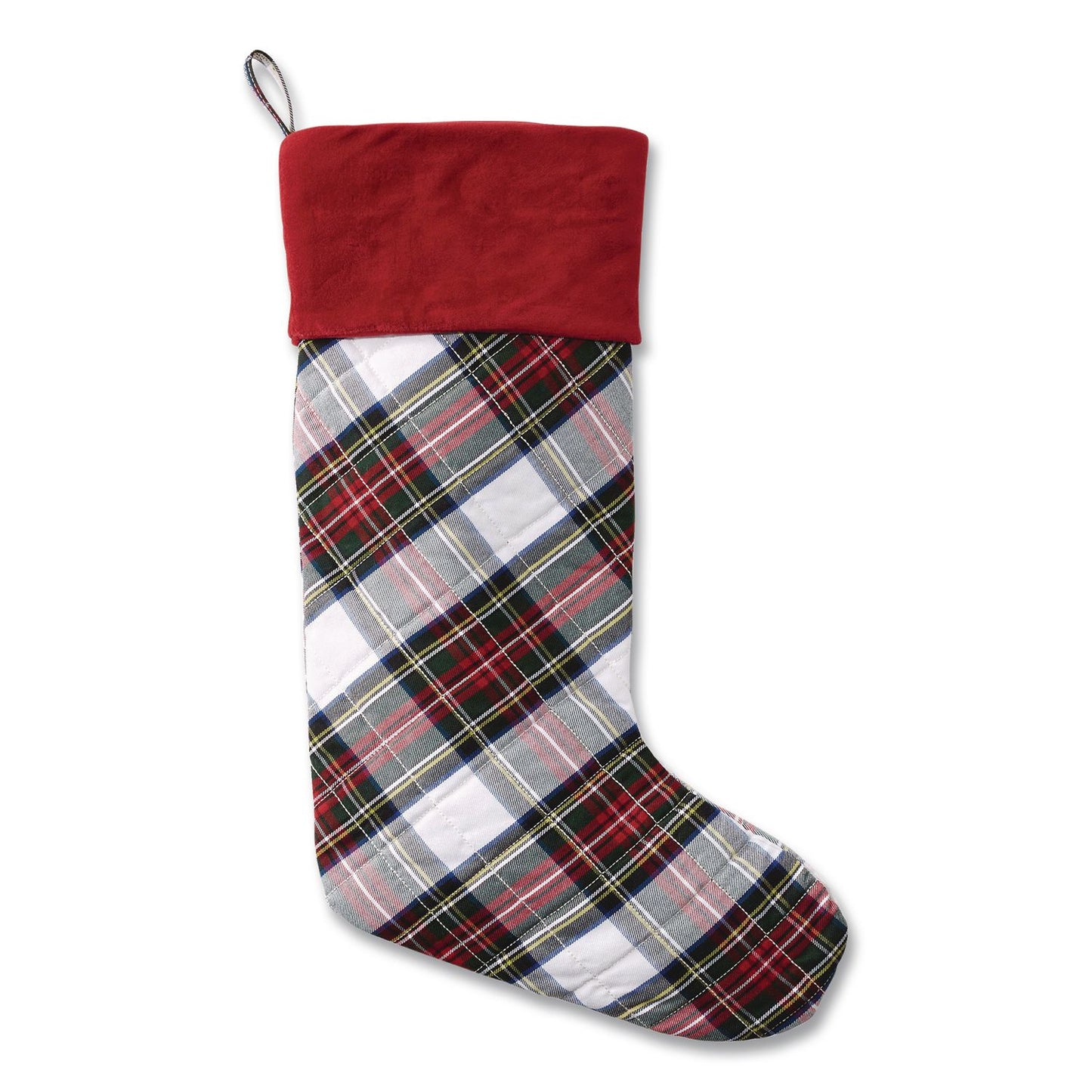 L.L.Bean® Tartan Velvet Stocking, 8.5 x 22, Cream Plaid (LLB5213811572)