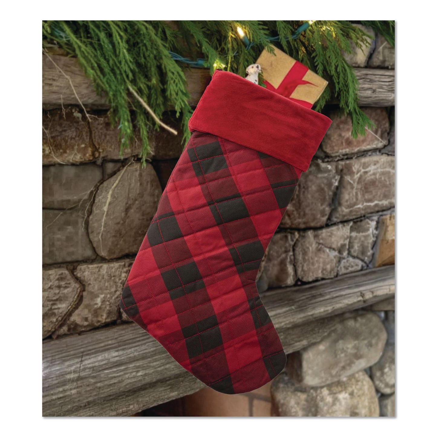 L.L.Bean® Tartan Velvet Stocking, 8.5 x 22, Red/Black Buffalo Check (LLB52138144213)