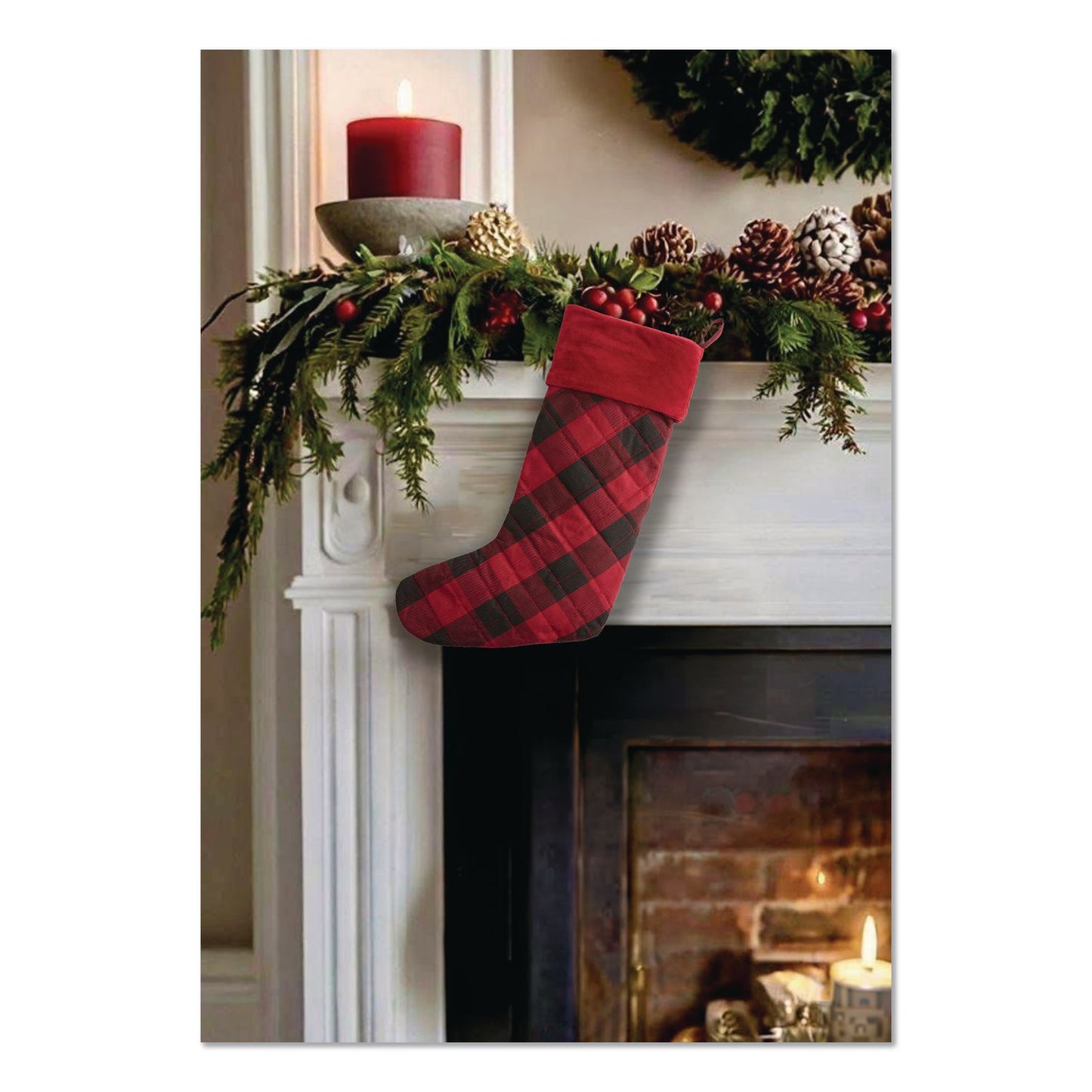 L.L.Bean® Tartan Velvet Stocking, 8.5 x 22, Red/Black Buffalo Check (LLB52138144213)