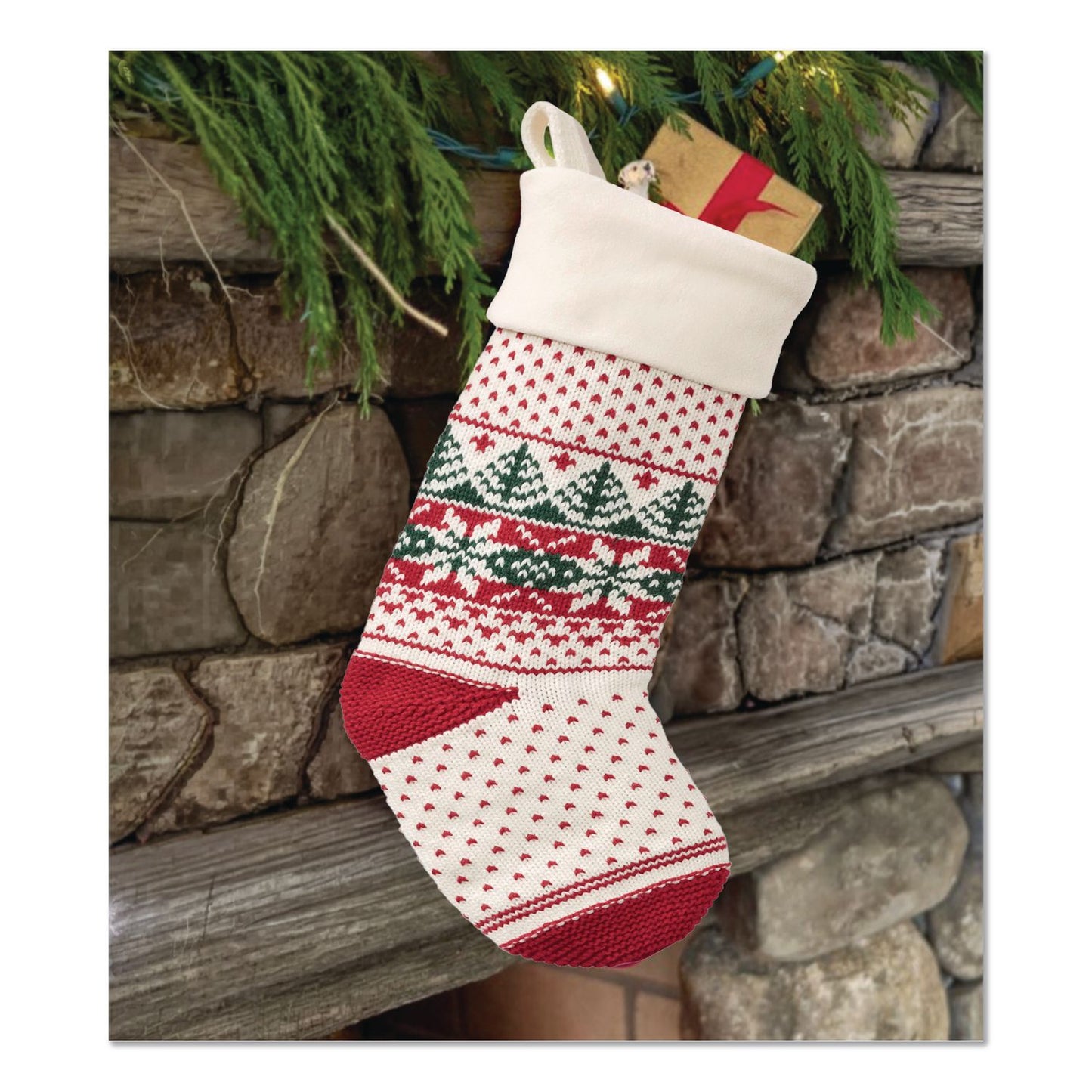 L.L.Bean® Fair Isle Christmas Stocking, 7.5 x 24, Cream Fair Isle Print (LLB52138238730)