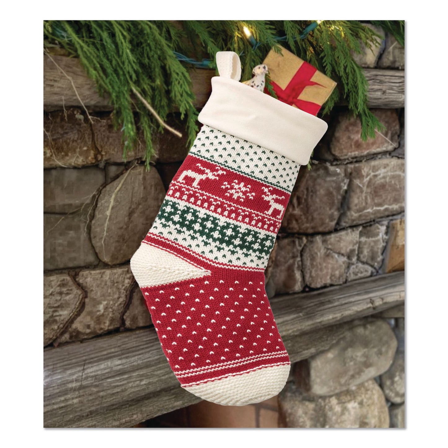 L.L.Bean® Fair Isle Christmas Stocking, 7.5 x 24, Red Fair Isle Print (LLB52138249745)