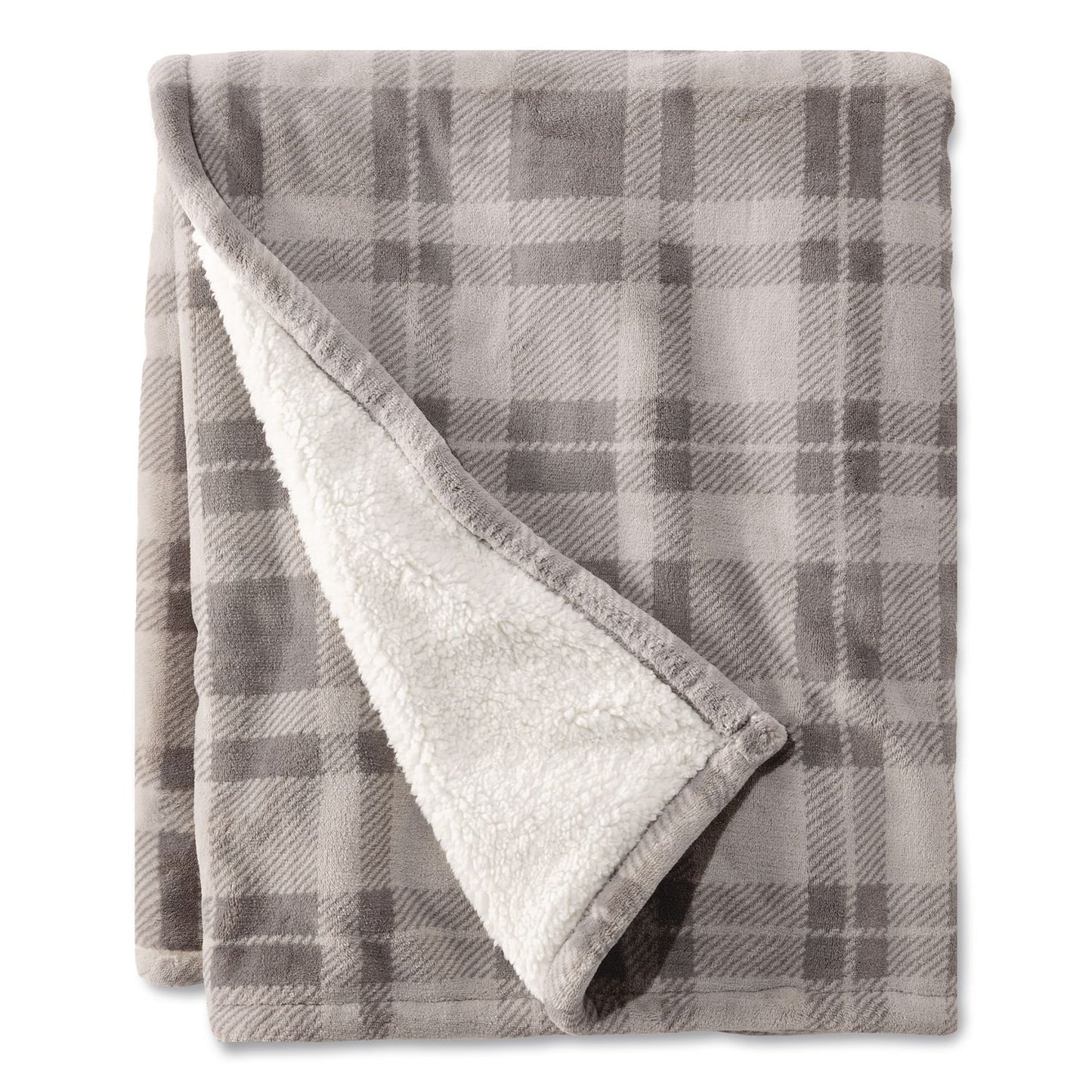 L.L.Bean® Wicked Plush Sherpa Throw, 50 x 60, Harbor Gray Plaid (LLB50771735333)