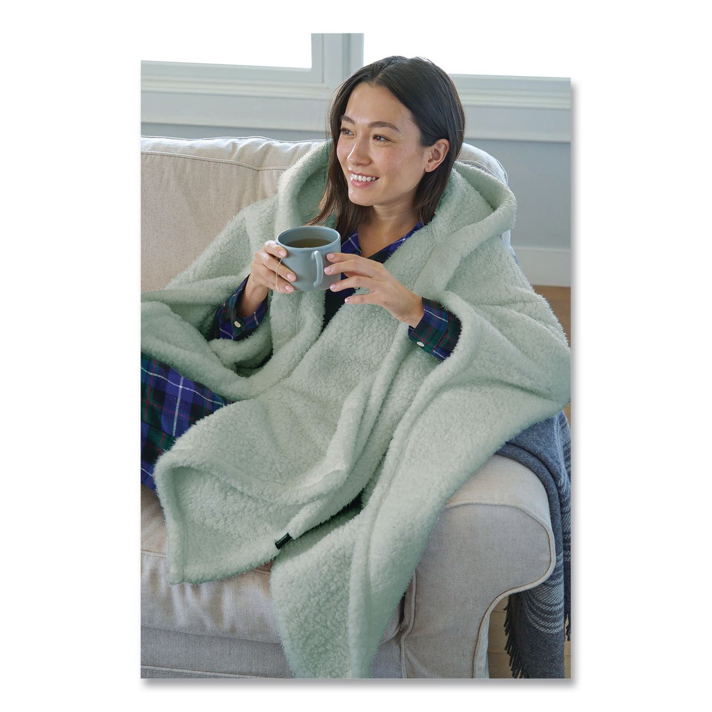 L.L.Bean® Cozy Sherpa Wearable Throw, 58 x 60, Silver Sage (LLB51484649461)
