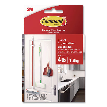 Command™ Closet Organization Essentials Variety Kit, Broom Gripper and (2) Utility Hooks, Plastic, White, Supports 4 lb, 3/Pack (MMM17235ES)