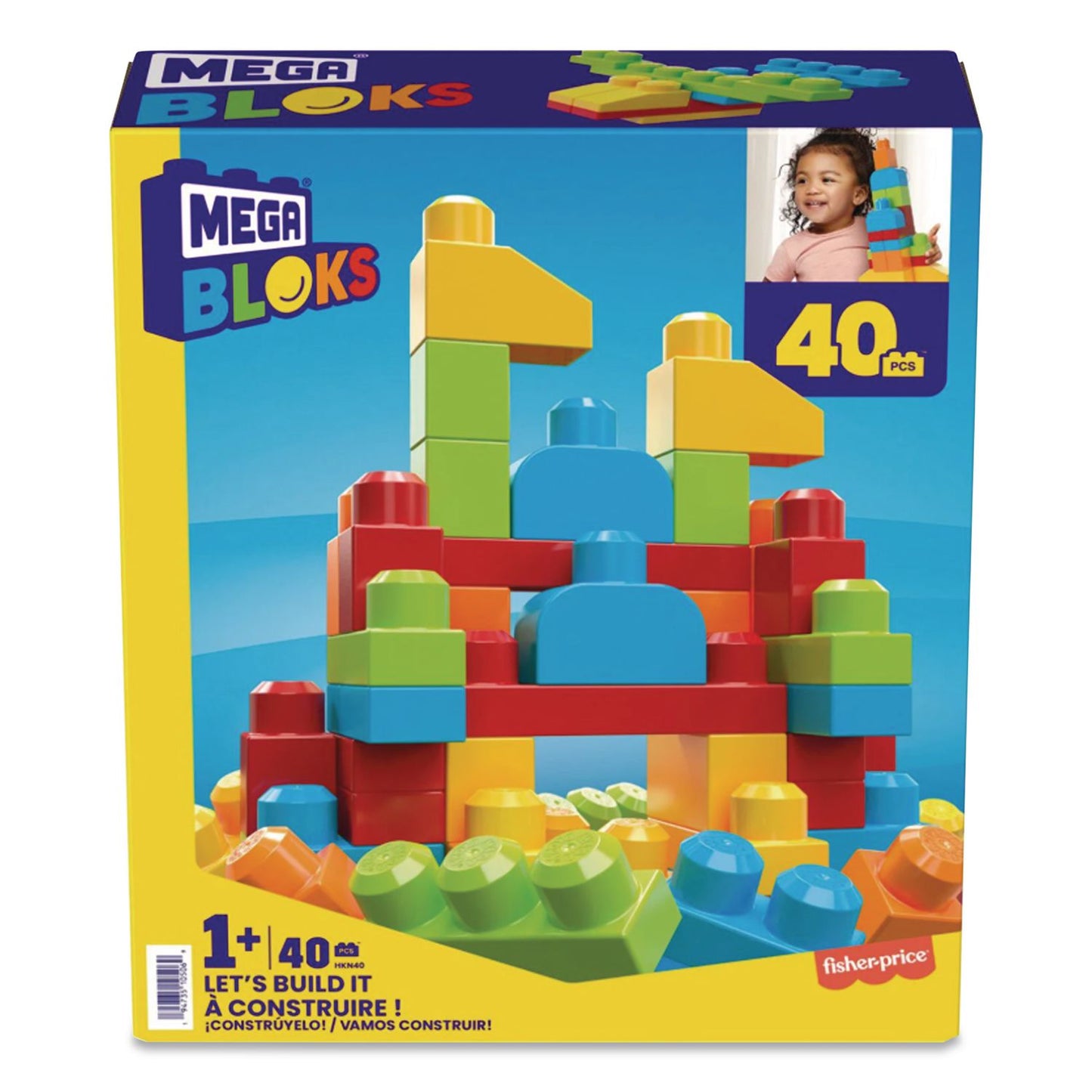 Mattel MEGA BLOKS Let's Build It, Ages 1 to 3, 40 Pieces (MTTHKN40)