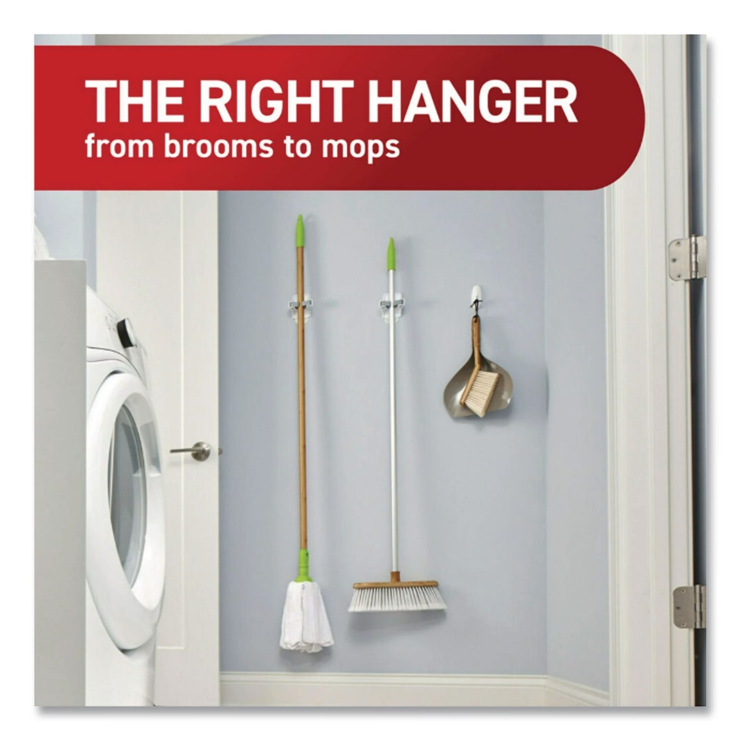 Command™ Closet Organization Essentials Variety Kit, Broom Gripper and (2) Utility Hooks, Plastic, White, Supports 4 lb, 3/Pack (MMM17235ES)