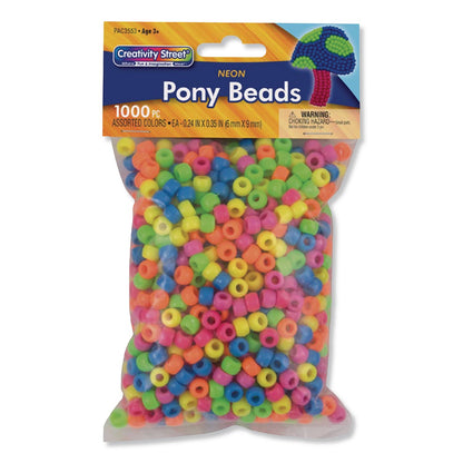 Creativity Street® Pony Beads, Plastic, 0.24" x 0.35", Assorted Neon Colors, 1,000/Pack (PAC2323379)