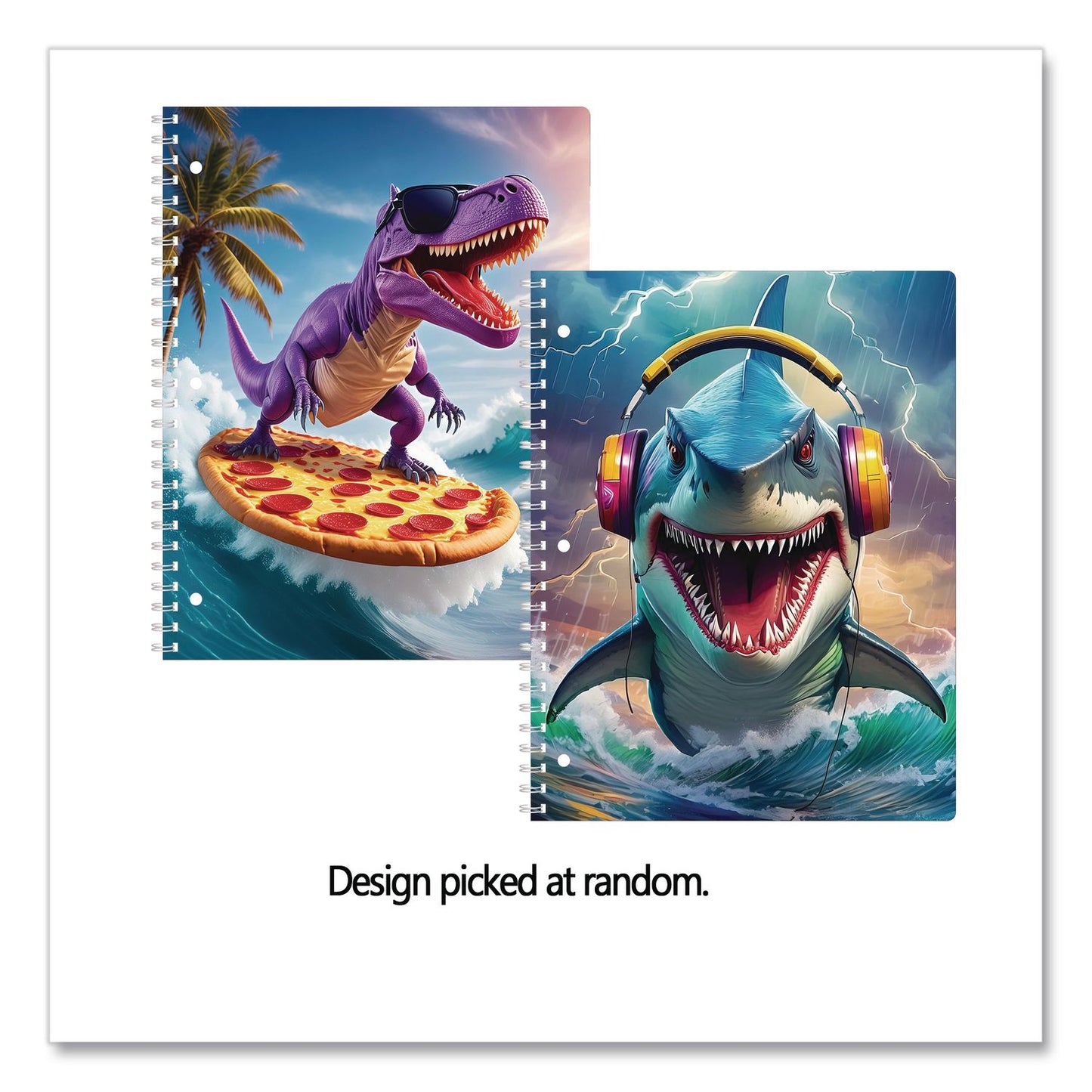 Eccolo One-Subject Notebook, Wide/Legal Rule, Dino or Shark, Randomly Assorted, (80) 11 x 8.5 Sheets (WLBST845D)