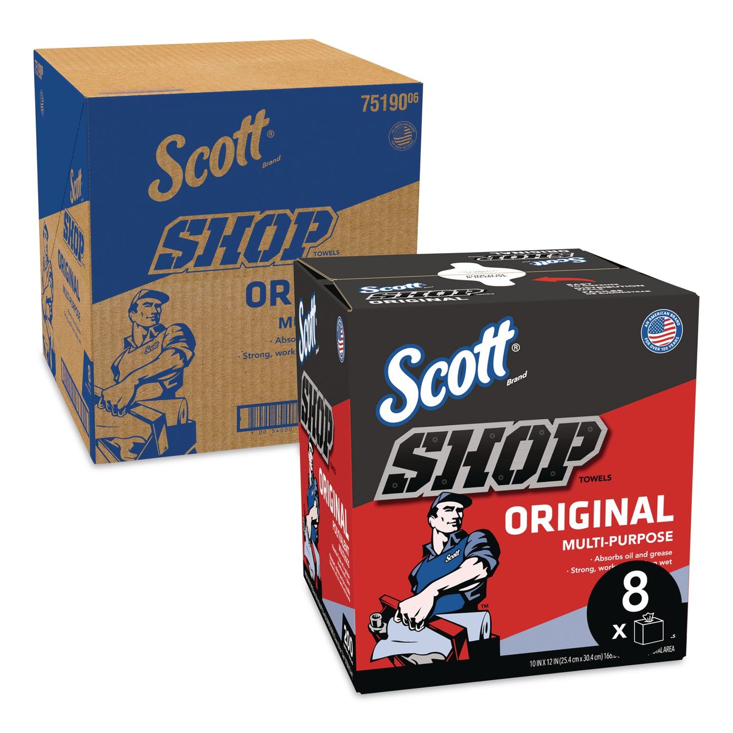 Scott® Shop Towels Original, 1-Ply, 9 x 12, Unscented, Blue, 200/Box (KCM75190BX)