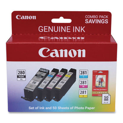 Canon® 2021C006 (CLI-281/PGI-280XL) Ink/Paper Combo, Black/Cyan/Magenta/Yellow (CNM2021C006)