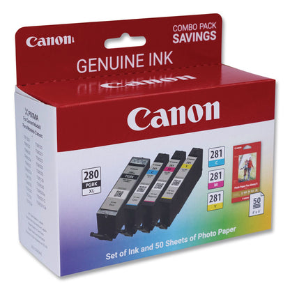 Canon® 2021C006 (CLI-281/PGI-280XL) Ink/Paper Combo, Black/Cyan/Magenta/Yellow (CNM2021C006)