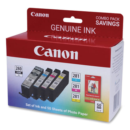 Canon® 2021C006 (CLI-281/PGI-280XL) Ink/Paper Combo, Black/Cyan/Magenta/Yellow (CNM2021C006)