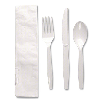 Dixie® Individually Wrapped Mediumweight Polystyrene Cutlery, Fork/Knife/Teaspoon/Napkin, Plastic, White, 250/Carton (DXECM26NC7)