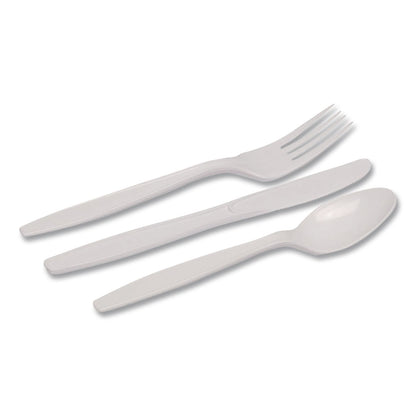 Dixie® Individually Wrapped Mediumweight Polystyrene Cutlery, Fork/Knife/Teaspoon/Napkin, Plastic, White, 250/Carton (DXECM26NC7)
