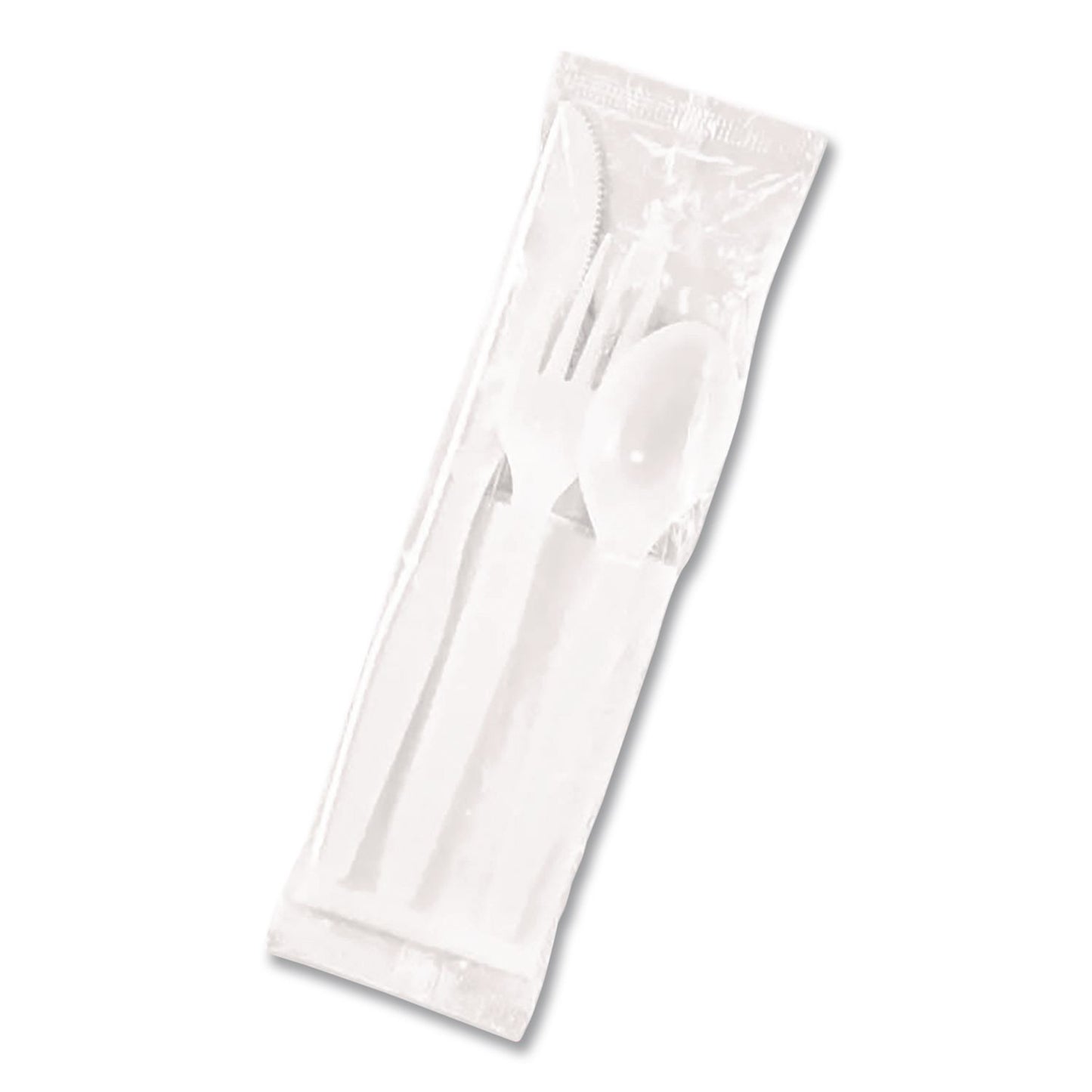 Dixie® Individually Wrapped Mediumweight Polystyrene Cutlery, Fork/Knife/Teaspoon/Napkin, Plastic, White, 250/Carton (DXECM26NC7)