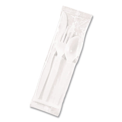 Dixie® Individually Wrapped Mediumweight Polystyrene Cutlery, Fork/Knife/Teaspoon/Napkin, Plastic, White, 250/Carton (DXECM26NC7)