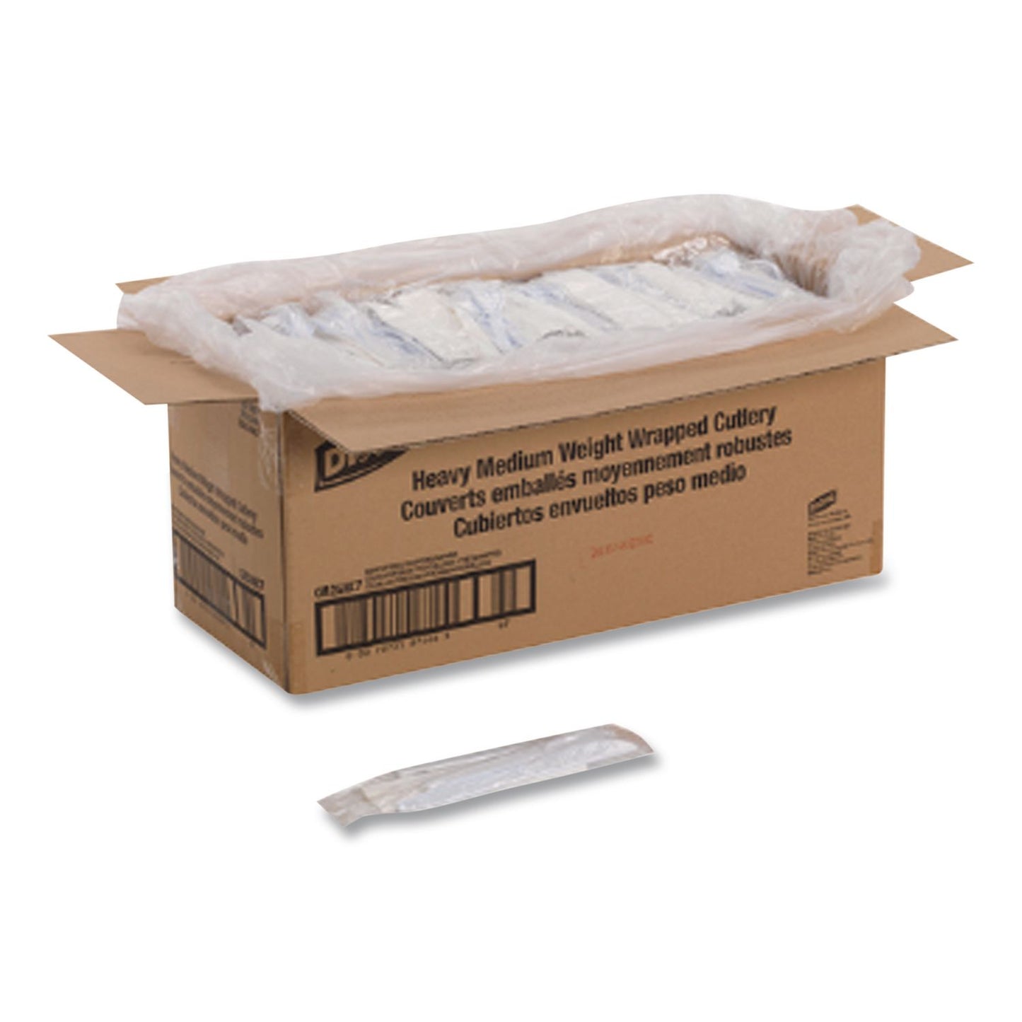 Dixie® Individually Wrapped Mediumweight Polystyrene Cutlery, Fork/Knife/Teaspoon/Napkin, Plastic, White, 250/Carton (DXECM26NC7)