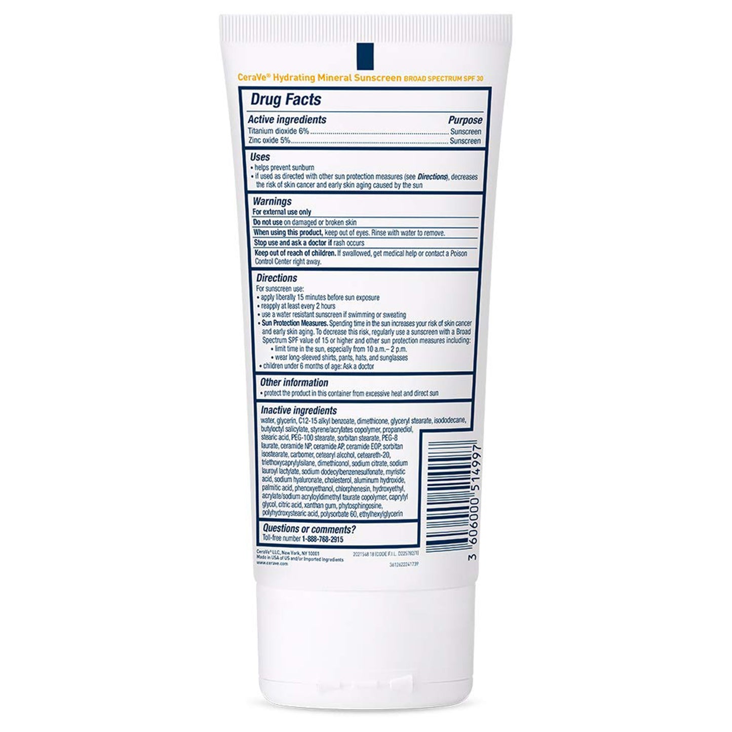 CeraVe® Hydrating Mineral Sunscreen SPF 30 Lotion 5 oz. Tube (1253459_EA)