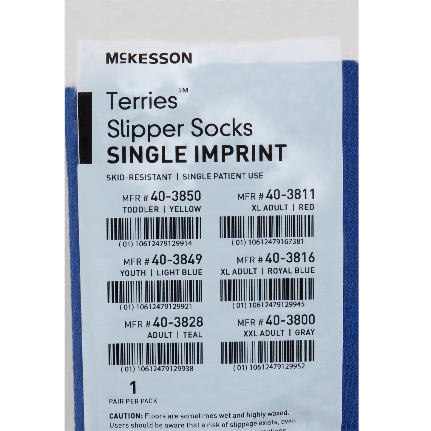 McKesson Terries™ Slipper Socks Unisex Adult X-Large Single Tread Single Patient Use Royal Blue (334875_CS)