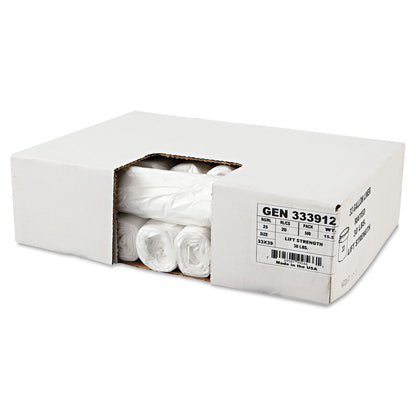 Boardwalk® High-Density Can Liners, 33 gal, 9 mic, 33" x 39", Natural, Perforated Roll, 25 Bags/Roll, 20 Rolls/Carton (BWK333912)