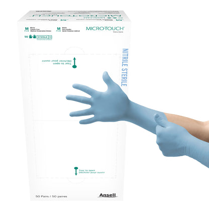 Micro-Touch® Exam Glove Medium Sterile Pair Nitrile Extended Cuff Length Textured Fingertips Blue Chemo Tested (640516_CS)