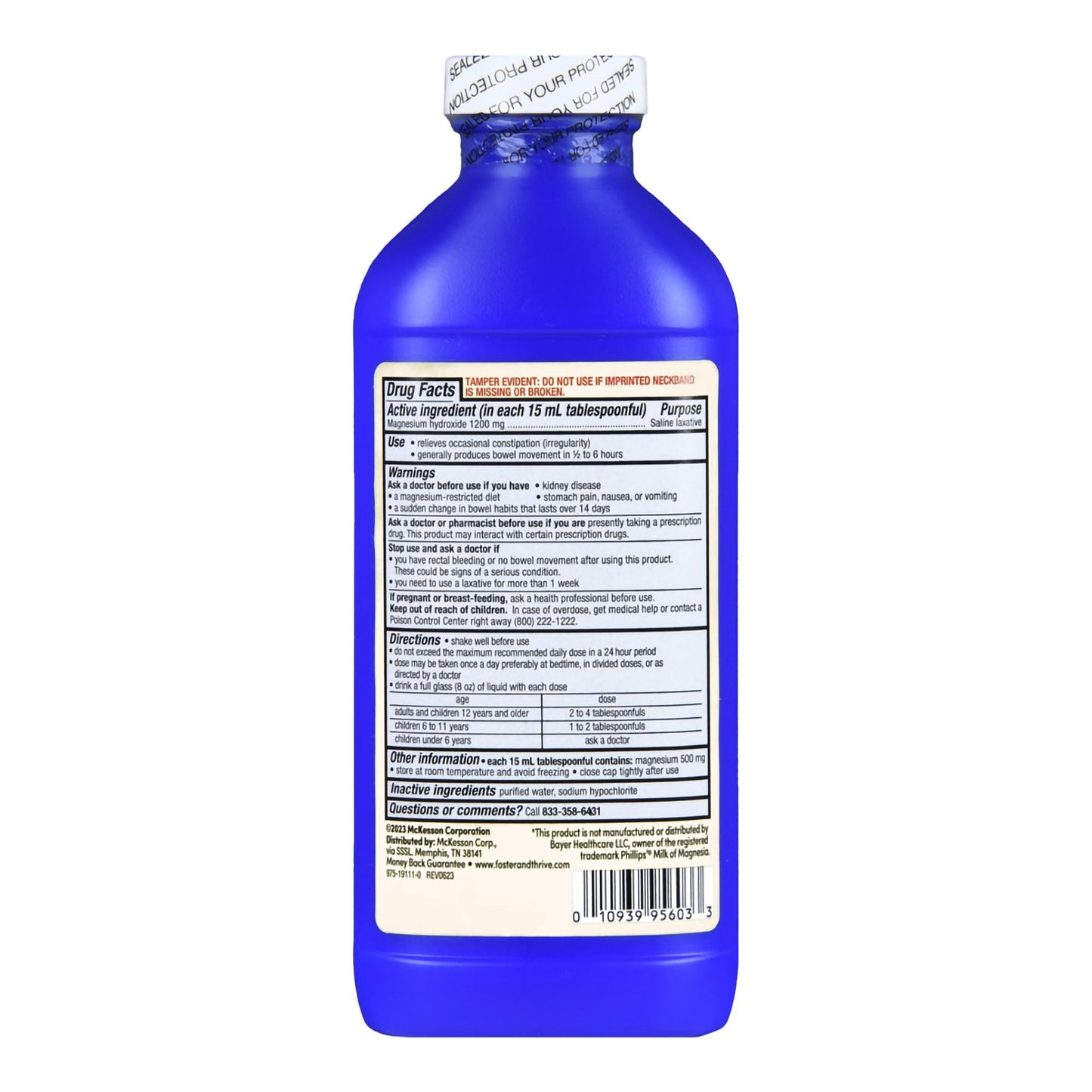 Foster & Thrive™ Laxative Original Flavor Oral Suspension 16 oz. 400 mg / 5 mL Strength Magnesium Hydroxide (1238941_BT)