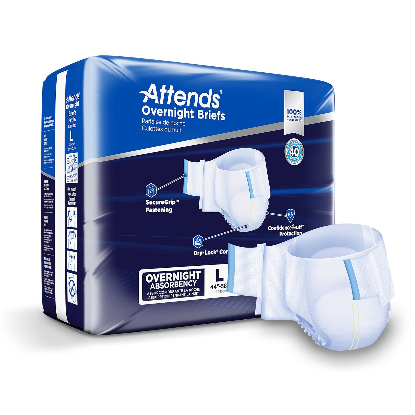 Attends® Overnight Unisex Adult Incontinence Brief Large Disposable Heavy Absorbency (1078991_CS)